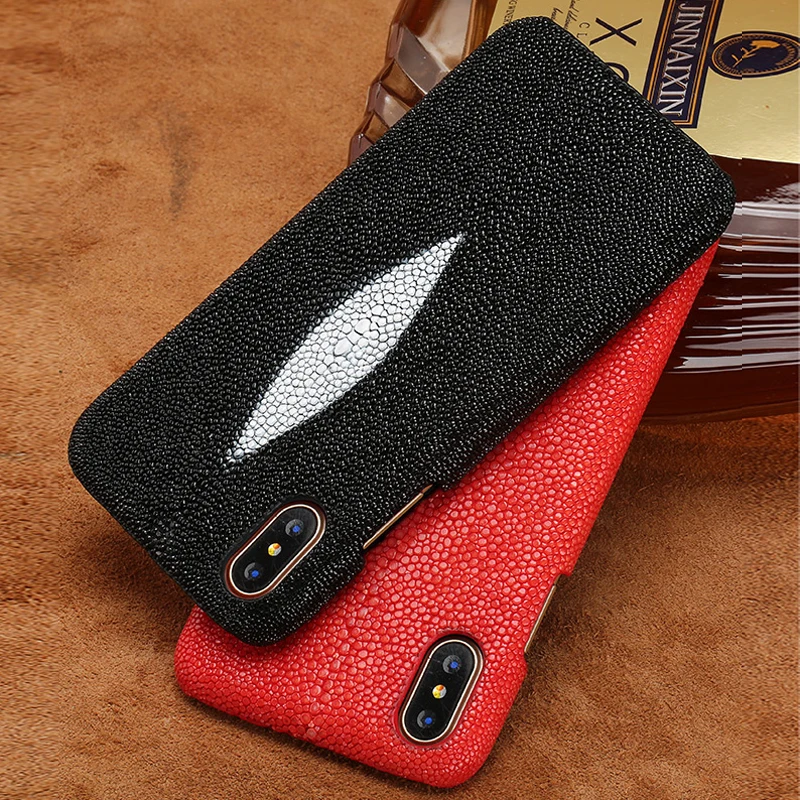 

Genuine Stingray Leather Back Cover Case for iPhone X XR 7 8 Plus phone case for iphone XS MAX 11 Pro Max protective cases