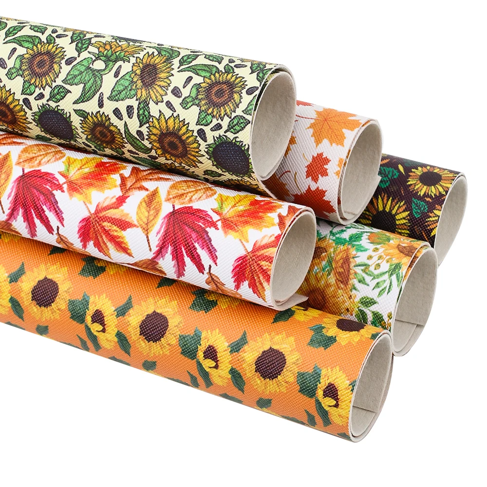 

Faux Leather Sheets Synthetic Leather Maple Leaf Sun Flower Printed Vinyl Fabric Handbags Bow Making Materials 22*30cm/A4 1pc