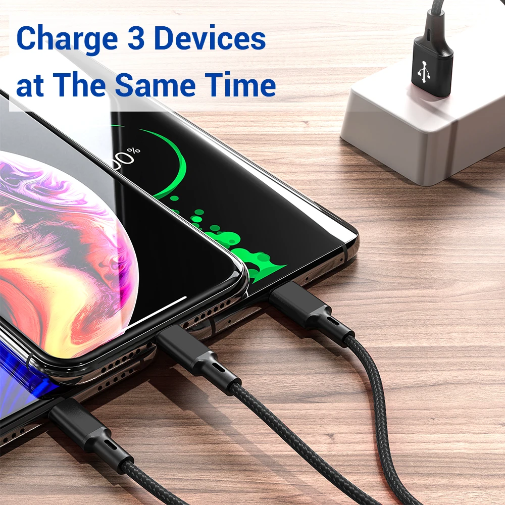 TOPK 3 в 1, USB кабель для iPhone, samsung, Xiaomi, Micro usb type-C, кабель для зарядки телефона, провод для зарядного устройства, кабель для мобильного телефона