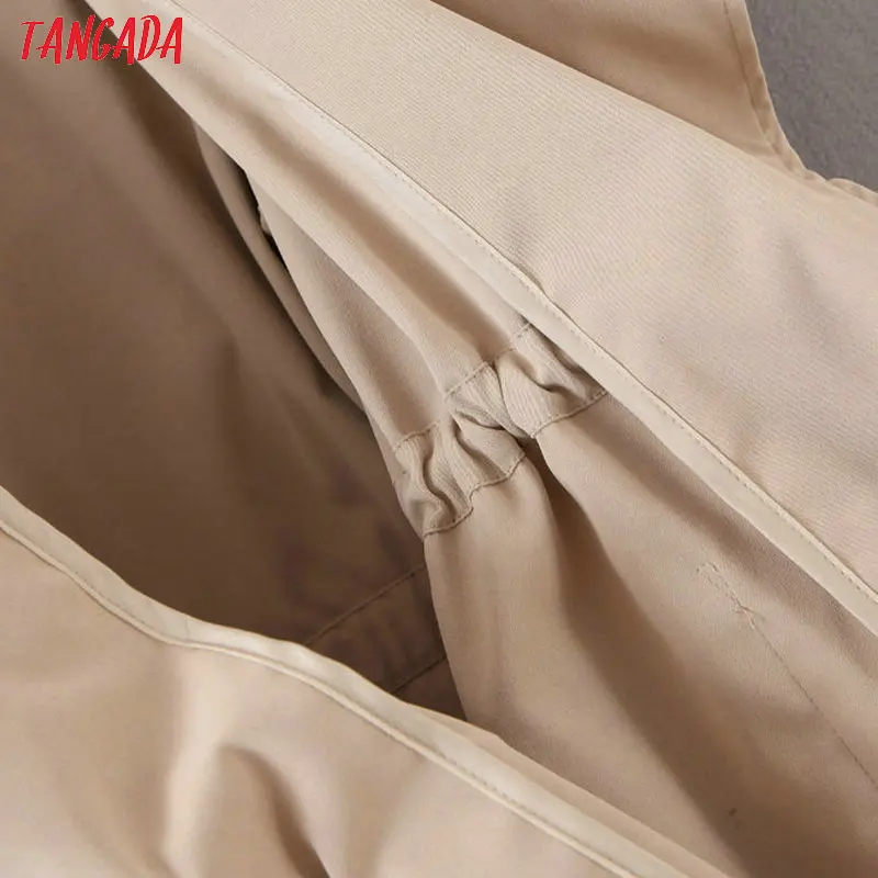 Tangada women solid trench coat elegant elastic waist pocket female khaki windbreaker outwear korean fashion SL71