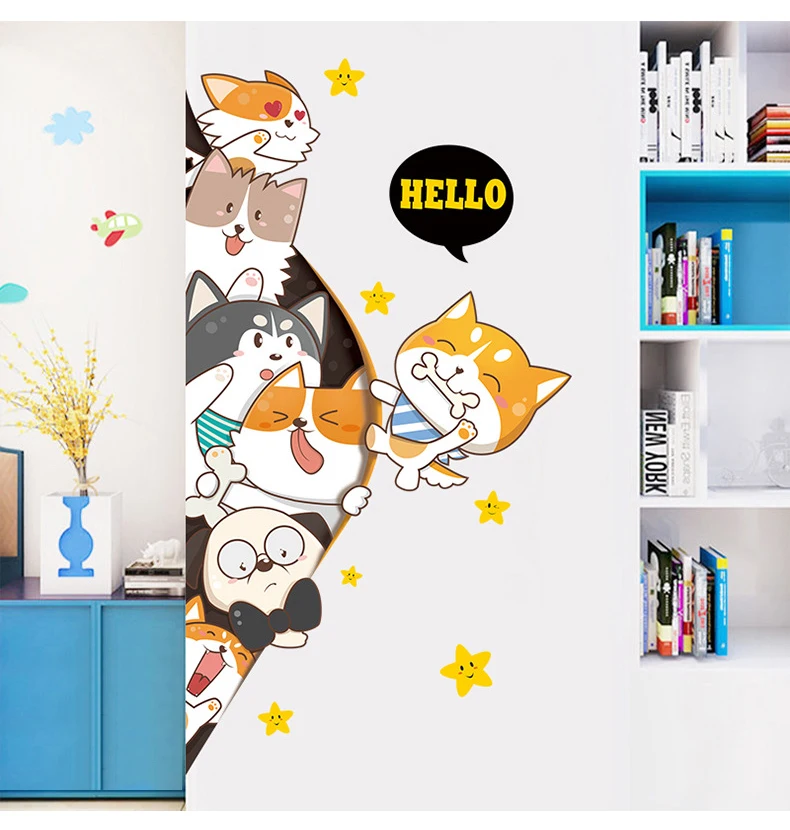 DIY Children Mural Decals Cartoon Animals Wall Stickers for Kids Rooms Baby Bedroom Wardrobe Door Decoration