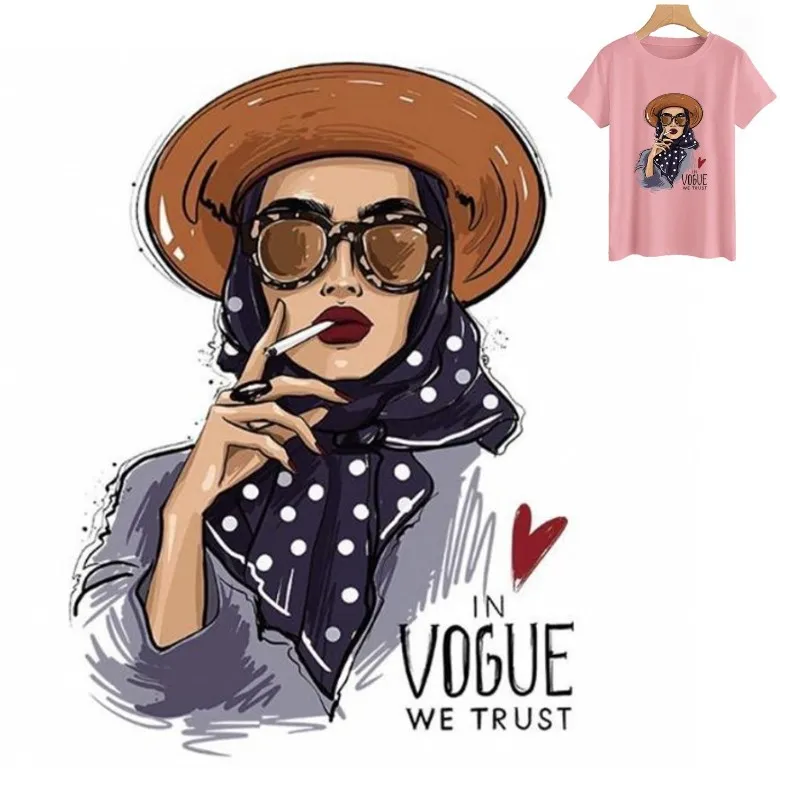 

Smoking Lady Girl Iron On Patches DIY Accessory Heat Transfer Washable Stickers For Clothes Bag Print Hoodies Jeans