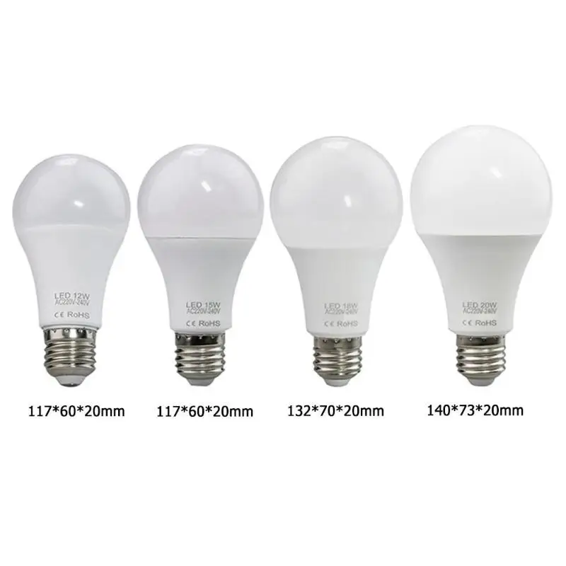 E27 Светодиодный светильник 220-240 в 12 Вт 15 Вт 18 Вт 20 Вт энергосберегающий свет для внутреннего освещения белый/теплый пластик+ алюминиевая лампочка