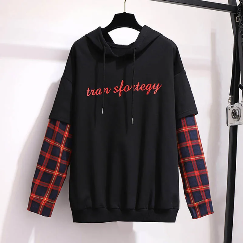Осенняя Женская толстовка размера плюс, обхват груди 155 см, 6XL, 7XL, 8XL, 9XL, 10XL, Женская толстовка черного и красного цветов
