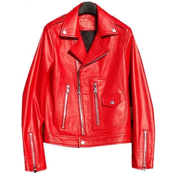

2020 High Fashion Genuine Leather Jacket Female Automotive Women Sheepskin Jackets Spring Slim Fit Lady Real Leather Jackets Red