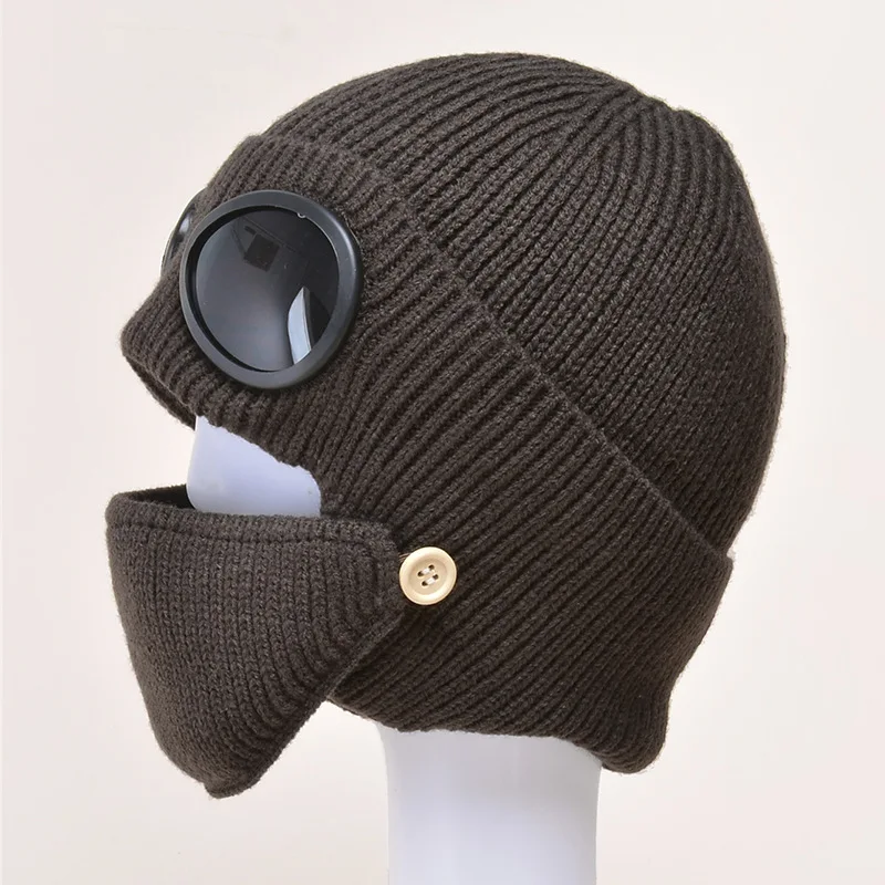 Autumn and winter new aviator glasses ear caps plus velvet warm woolen cap women Korean knitted hat mask