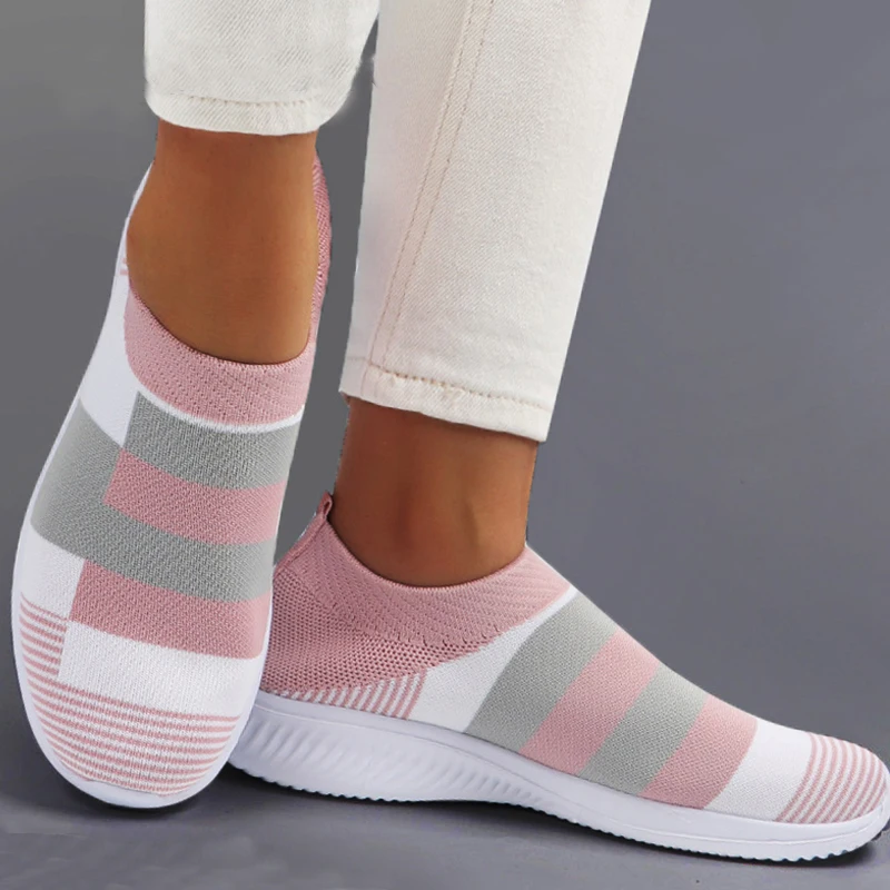 Women Vulcanized Shoes Sneakers 2021 Summer Ladies Trainers Knitted Sock Shoes Female Slip on Flats Shoes Zapatos De Mujer