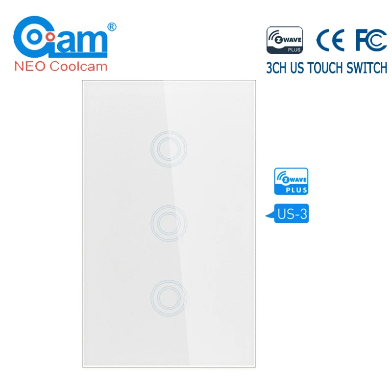 

NEO COOLCAM Z-wave plus 3CH US Wall Touch Switch Home Automation ZWave Wireless Smart Remote Control Light Switch US 908.4Mhz
