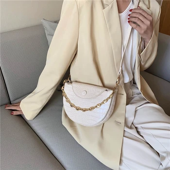

Stone Pattern Embossed Semicircle Bag Girl New Fashion Portable Chains Small Bag Casual Shoulder Diagonal Mobile Phone Bag Tide