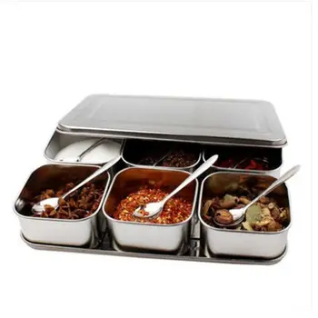 

Stainless Steel Seasoning Box Seasoning Box Mechanism Taste Box Canteen Sample Box Food Display Box Seasoning Jar with Lid