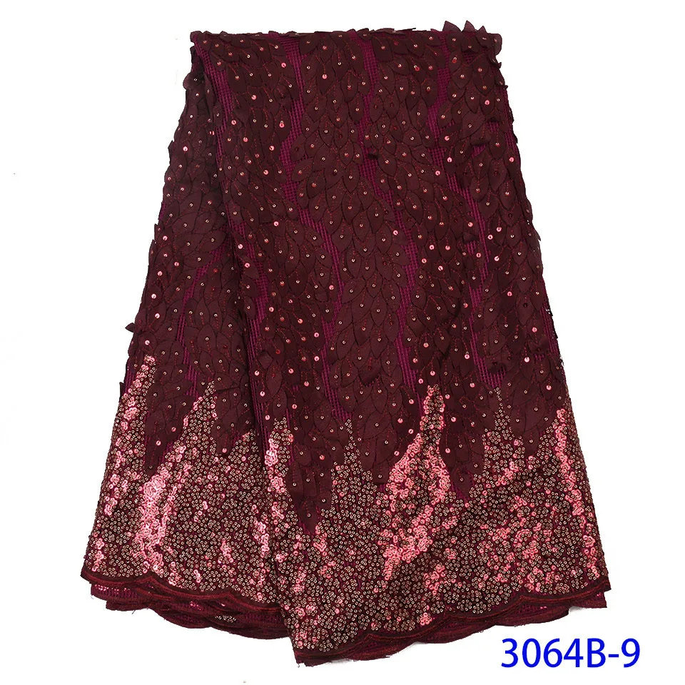 Ankara French Fancy Cheap Wholesale Russet Burnt Orange Wedding Polyester Mesh Shinning Metal Sequins Lace Fabric by The Yard