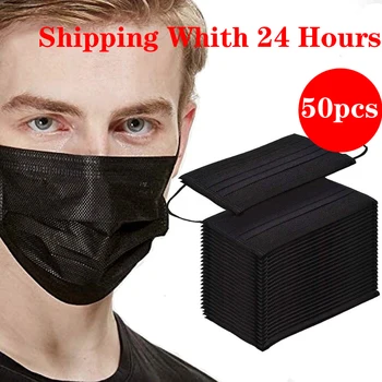 

50/PCS Disposable Black Mouth Mask Black Cotton Mouth Mask Black Mask 50pcs