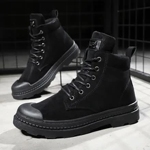 Высокие мужские ботинки; зимние теплые мужские кроссовки для снежной погоды; замшевые мотоциклетные ботинки для мужчин; модные ботинки из плюша и хлопка