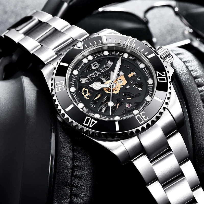 PAGANI DESIGN Top Brand Men Mechanical Watch Waterproof Stainless Steel Skeleton Automatic Watch Sapphire Glass Watch Men Reloj Hombre 10bar diver Self-winding male clock  (41)