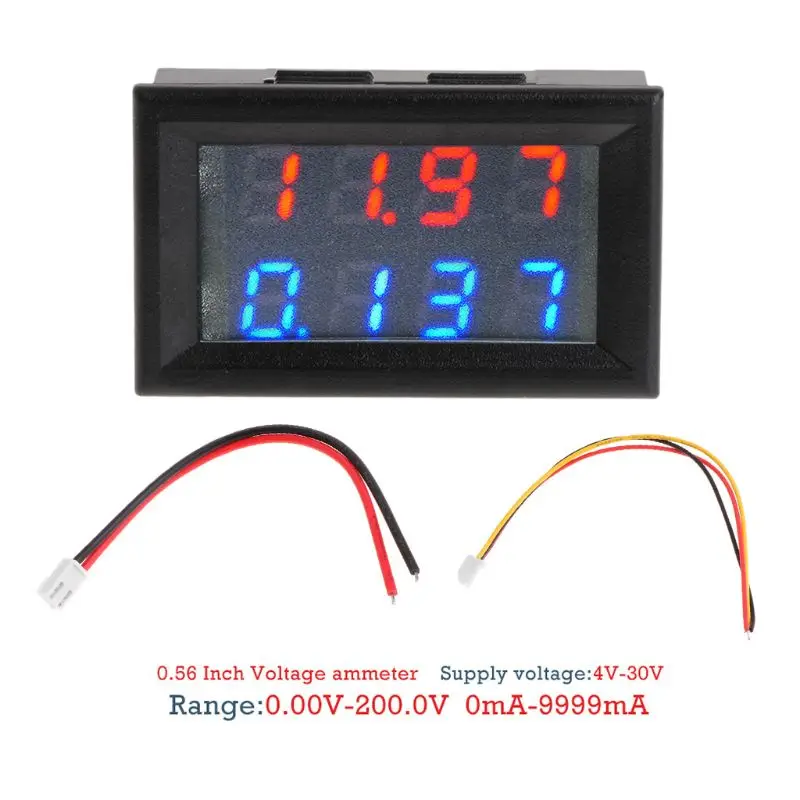 0 28 "Цифровой DC 200V 10A Вольтметр Амперметр 4 цифры 5 проводов Напряжение