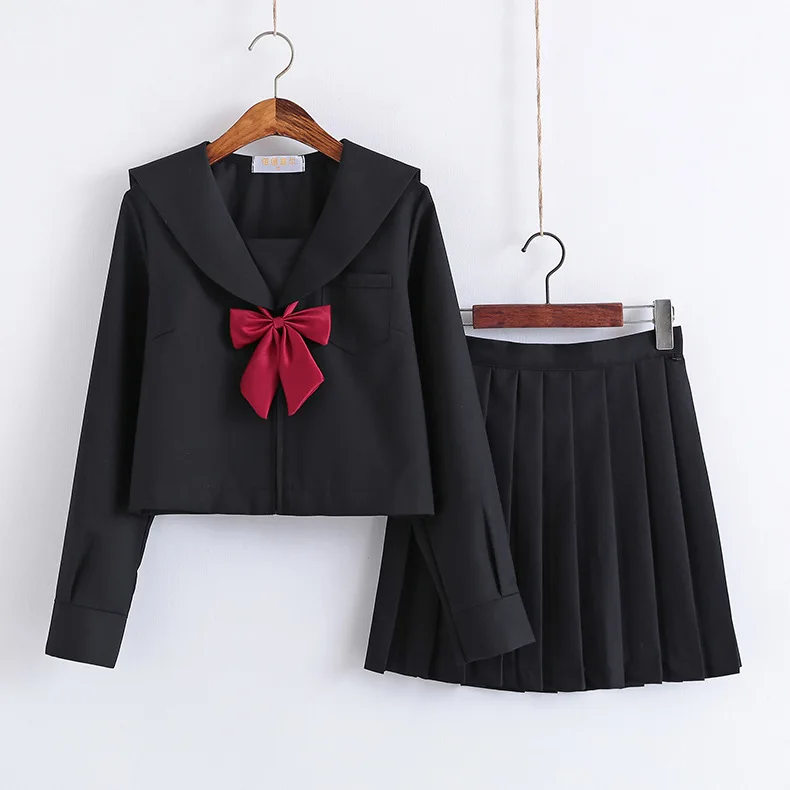 Black School Dresses Jk Uniforms Sailor Suit Anime Japanese School Uniform For Girls High School Students Pleated Skirt With Bow - Color: B01