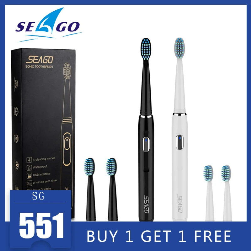 SEAGO Electric Toothbrush Rechargeable buy one get one free Sonic Toothbrush 4 Mode Travel Toothbrush with 3 Brush Head Gift SEAGO Electric Toothbrush Rechargeable buy one get one free Sonic Toothbrush 4 Mode Travel Toothbrush with 3 Brush Head Gift