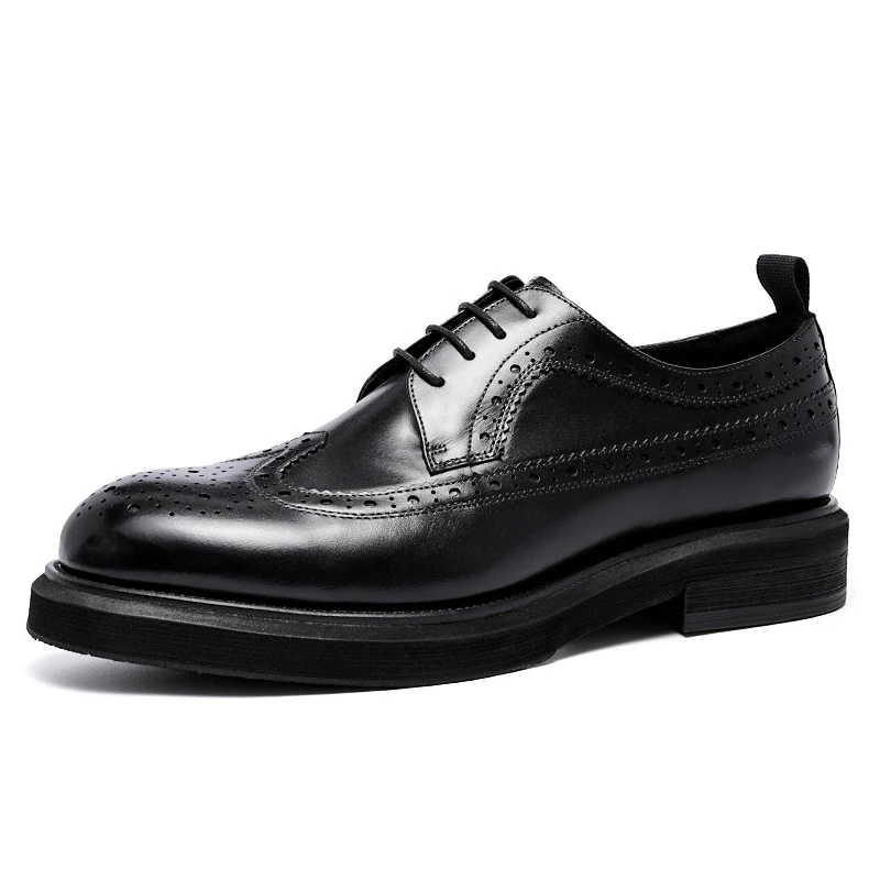 Handmade Leather Shoes Men Summer New Brogue Carved Business Dress Shoe Mens Black Casual Increase British Lace-Up Oxfrods