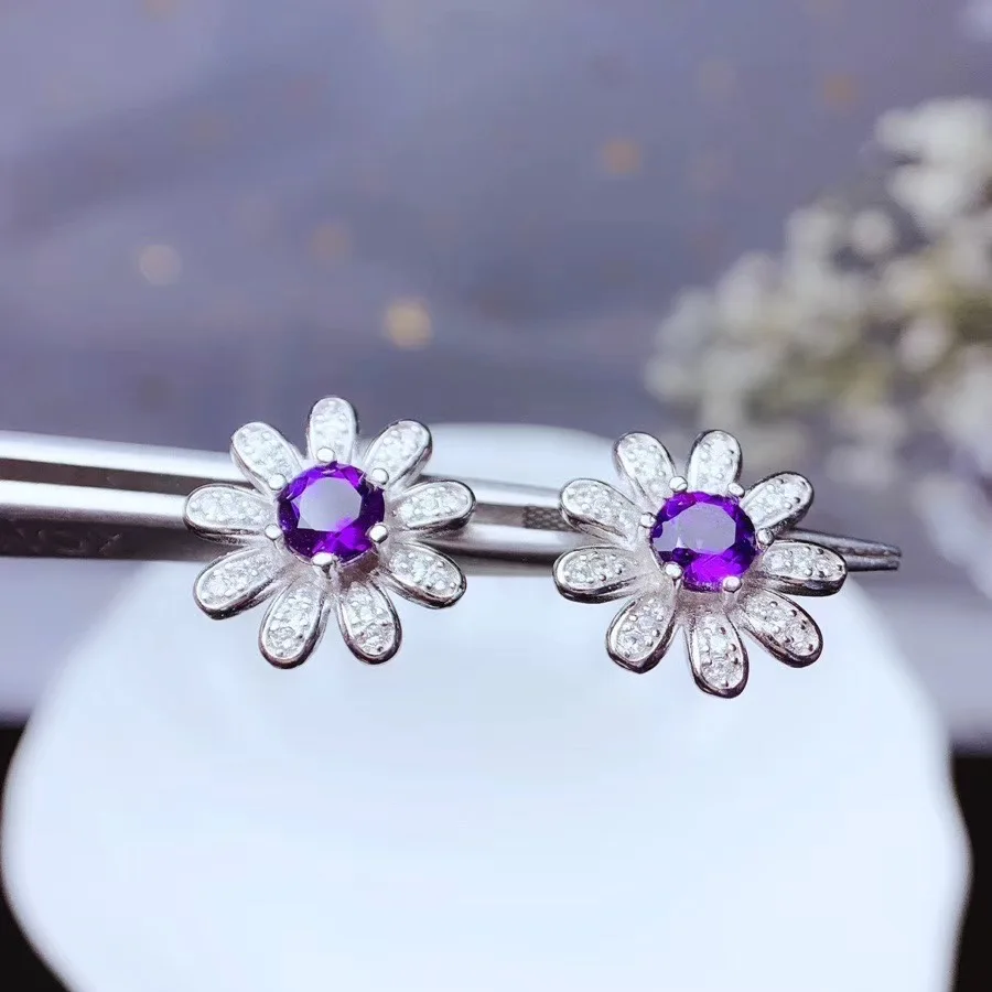 Серьги из натурального аметиста. Новый особый. Серебро 925 пробы. Дешево и модно |