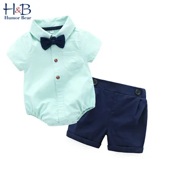 

Humor Bear Summer Boys Clothing Sets Gentleman Lapel Stripes Jumpsuit T-shirt + Shorts+Bow Boy Fashion Toddler Baby Kids Clothes