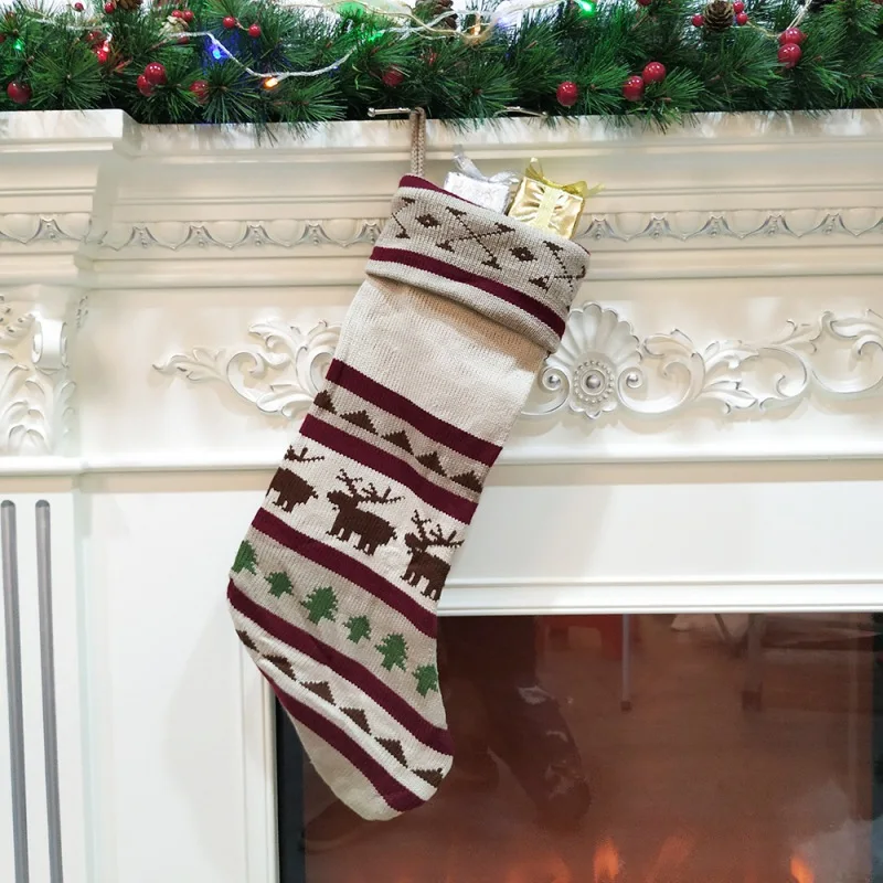 Вязаные рождественские чулки подарочная упаковка Висячие Рождественские елки камин висячие украшения