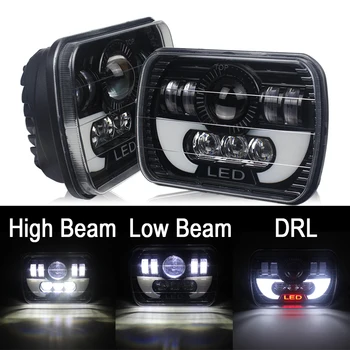 

7X6 5X7 90W LED Headlight Assembly for Jeep Cherokee XJ Hi/Lo beam with Red LED DRL White for Chevy Express Van 1500 2500 3500