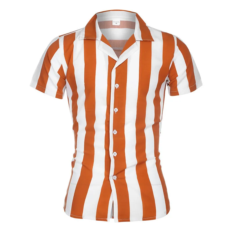 Новая полосатая рубашка для мужчин 2019 Летняя мужская одежда свободный крой отложной Воротник Кнопка короткий рукав рубашка Camisa