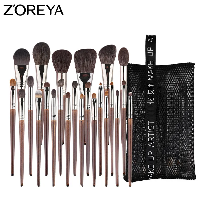 

ZOREYA Natural Hair Makeup Brushes 24pcs Brush Set Powder Foundation Contour Highlighter Eyeshadow Blending Concealer Lip Brush