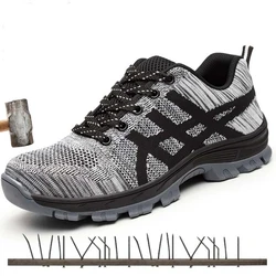 Chaussures de sécurité avec bout en acier pour homme, souliers de travail, de sport, confortables, respirantes, noires 
