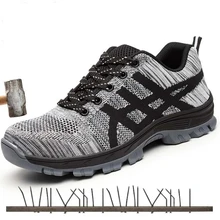 Chaussures de sécurité avec bout en acier pour hommes, baskets de travail Anti écrasement, noires, respirantes et confortables, bottes industrielles