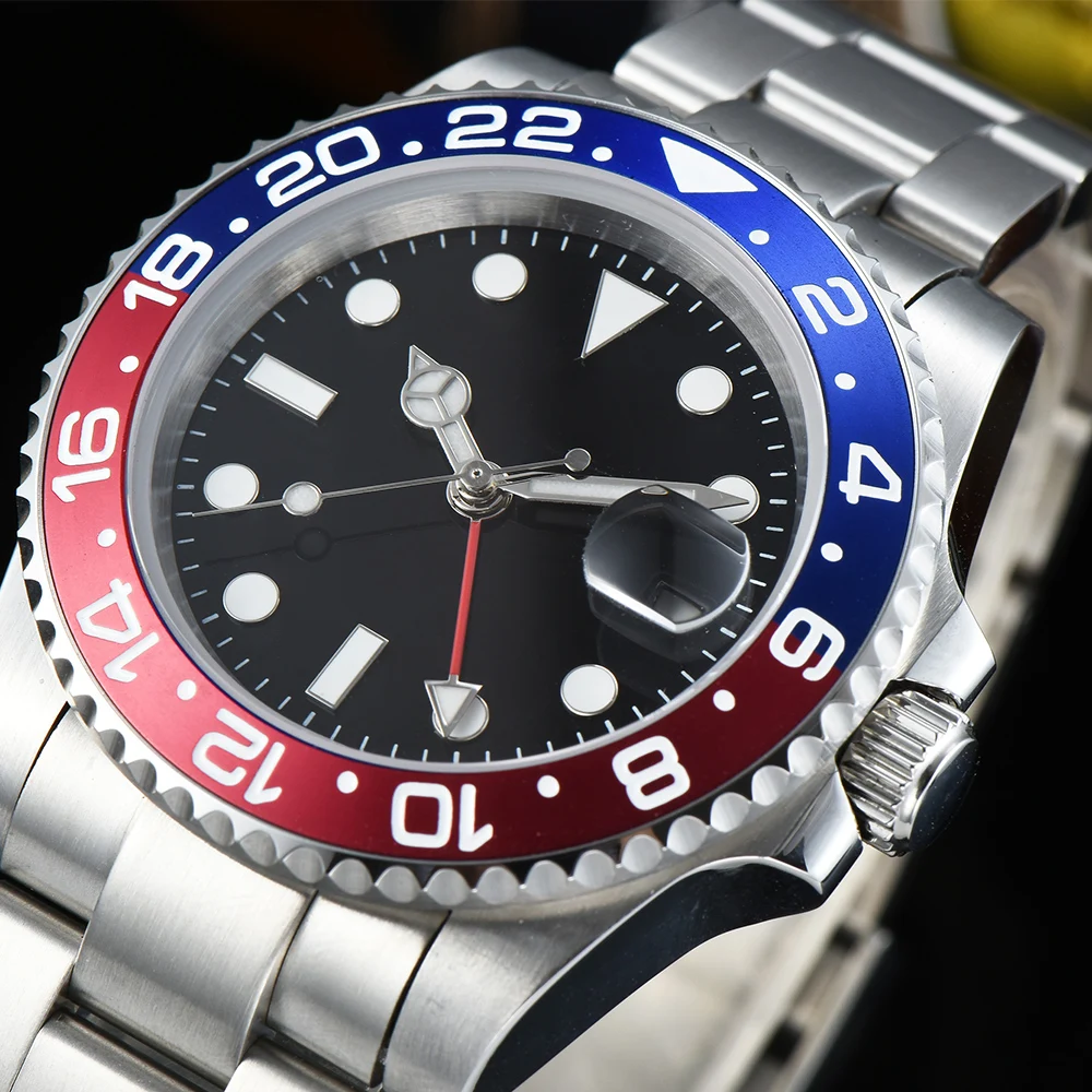 GMT автоматические часы 40 мм черный стерильный циферблат сапфировое стекло