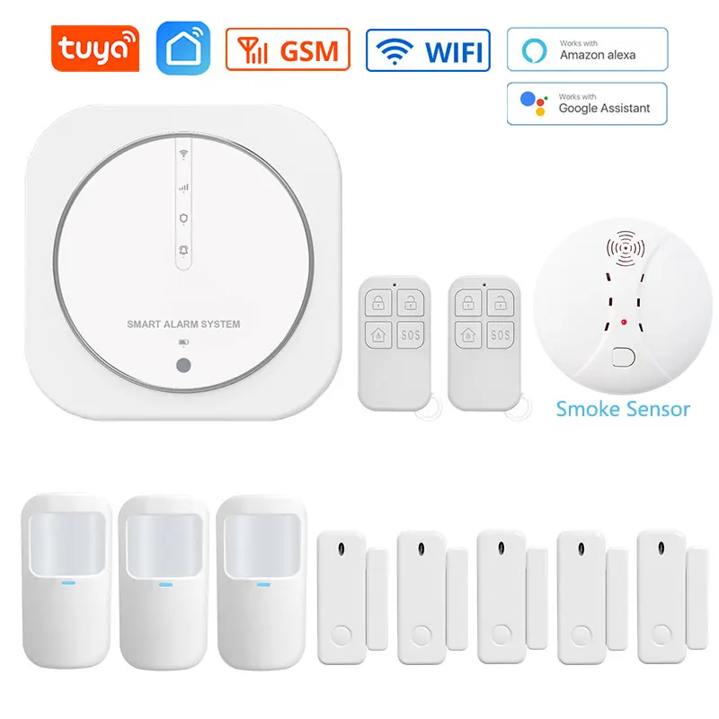 Tuya 433MHz Wireless WiFi GSM Home Security Alarm System with Touch Keypad PIR Detector Strobe Siren Supports Alexa & Google ring alarm wireless keypad Alarms & Sensors