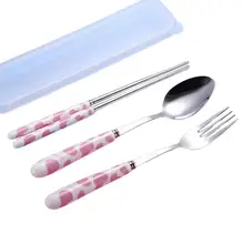 Juego de vajilla para niños, Set de tres piezas con diseño bonito, cuchara, tenedor, palillos, portátil, antioxidante, para acampar, 1 Juego