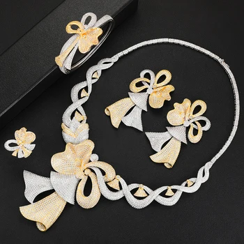 

GODKI Trendy Luxury 4PCS Bowknot Nigeria Statement Jewelry Set For Women Wedding Full Cubic Zircon Dubai Bridal jewelry Set 2019