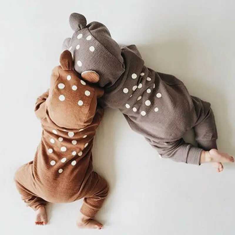 Baby Boy Girl Infant Deer 3D Ear Hooded Warm Winter Autumn Long Sleeve Playsuit Romper Jumpsuit Clothes Outfit