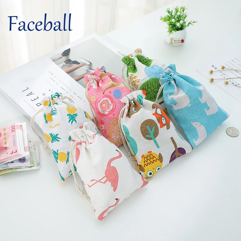 

Face ball women cartoon coin purse kids drawstring canvas portable mini money bag gift comfortble soft flamingo storage bag new