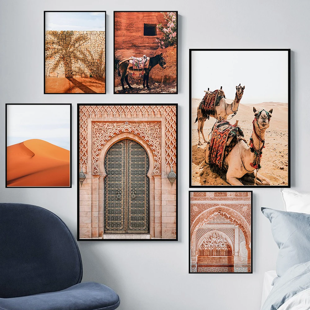 Desert Wall Art Canvas Camel Posters Nordic Style Moroccan Decor Door Donkey Morocco Print Painting Decorative Pictures | Дом и сад