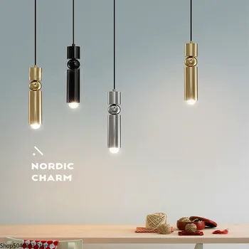 

Mordern Simplicity Hanging Wire Led Down Light Restaurant Front Desk Bar Spotlight Long Cylindrical Single Head Small Chandelier