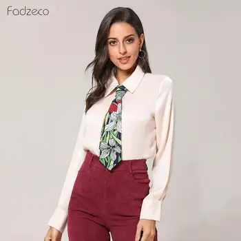 

FADZECO 2019 Women's Shirt Long Sleeve Shirts Women Blouse Autumn Lapel Office Ladies Button Casual Shirt With Tie Blouses