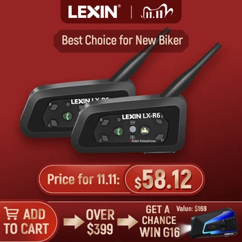 Kopen Lexin R6 Motorfiets Bluetooth Helm Headsets Intercom Voor 2 Rijders Bt Draadloze 1200M Intercomunicador Handsfree Interphone