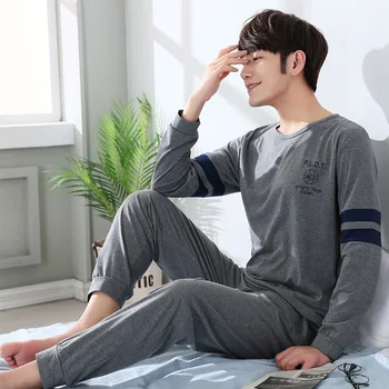 

Men's pajamas long sleeve pure cotton men's spring and autumn winter youth leisure cotton household suit