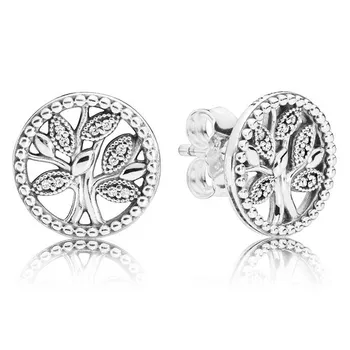 

Wholesale 30% Silver Plated Earring Tree Of Love With Crystal Studs Earring For Women Wedding Gift Fine Pandora Jewelry