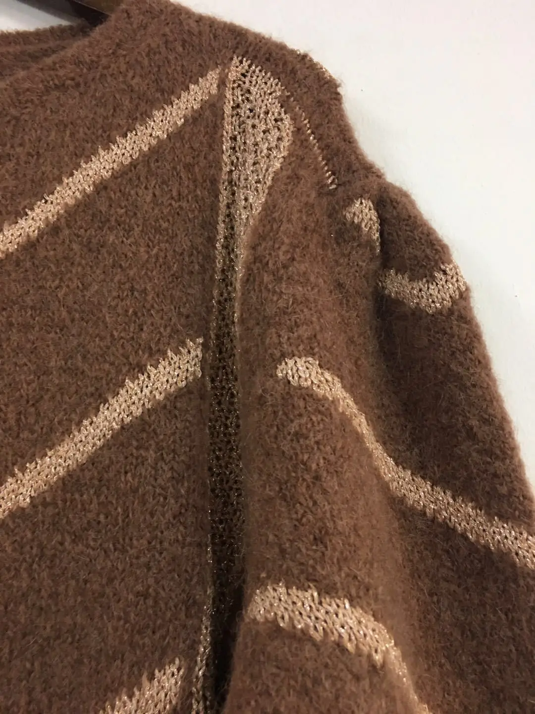 Женский свитер Осень/Зима мохер шерсть полосатый круглый вырез свитер кардиган
