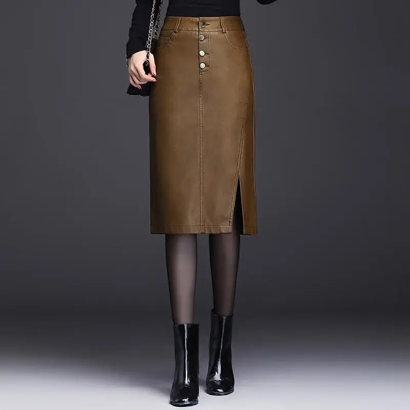 Faldas mujer moda новинка 2019 зимняя кожаная юбка для женщин искусственная кожа высокая