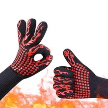 Кухня Семья барбекю высокая температура Многофункциональный духовой шкаф выпечки термостойкие толстые силиконовые 1 пара перчаток барбекю