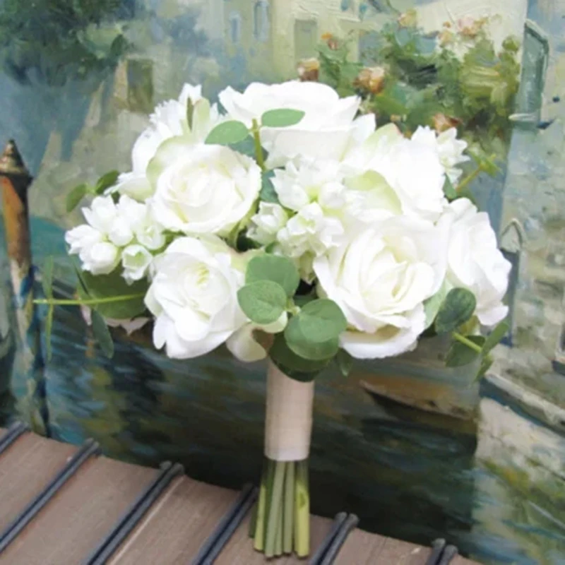 Buquê De Rosas Brancas Rústicas, Buquê De Flores De Casamento Em Seda Com  Rosas Reais Ao Toque, Buquê De Noiva - Buquê De Casamento - AliExpress