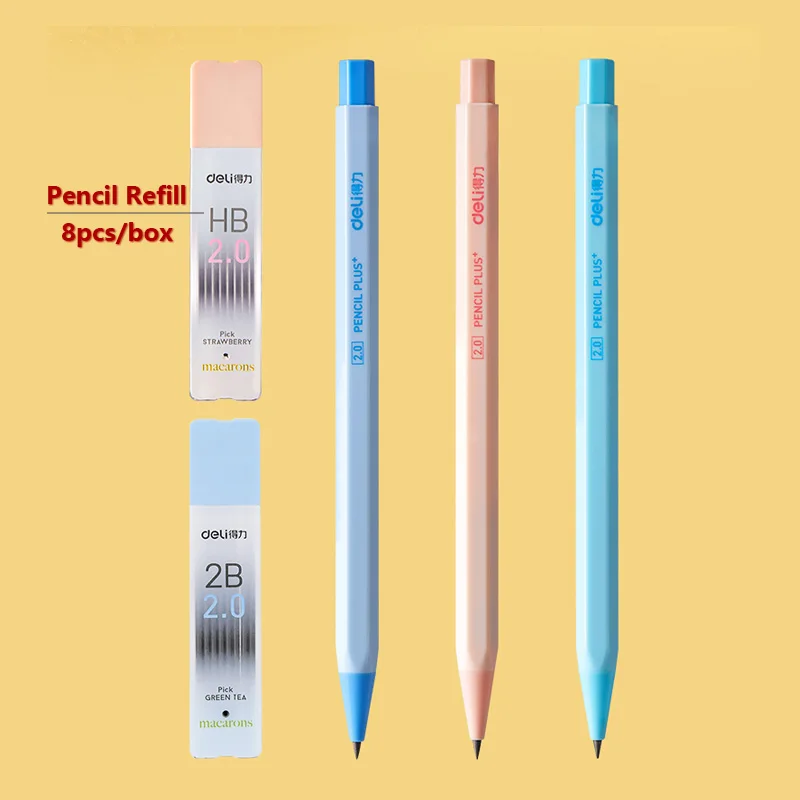Deli Mechanical Pencil 2.0mm Lead HB 2B Sketch Writing Automatic Pencil Refills for Kids Stationery with Sharpener Pencil 2