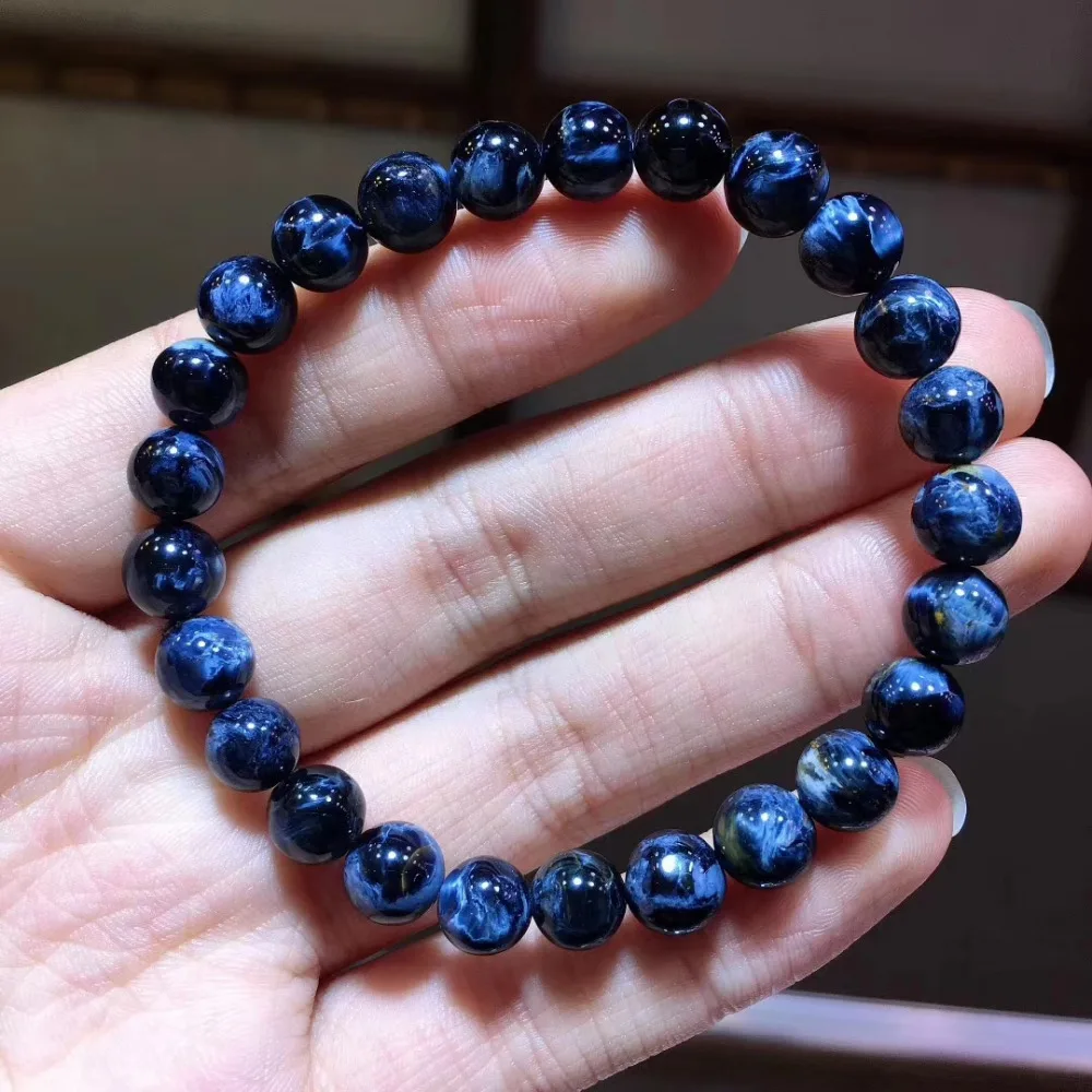 Натуральный синий браслет с круглыми бусинами 7,5 мм, модные женские и мужские браслеты с голубыми кристаллами и фианитами, ааааа