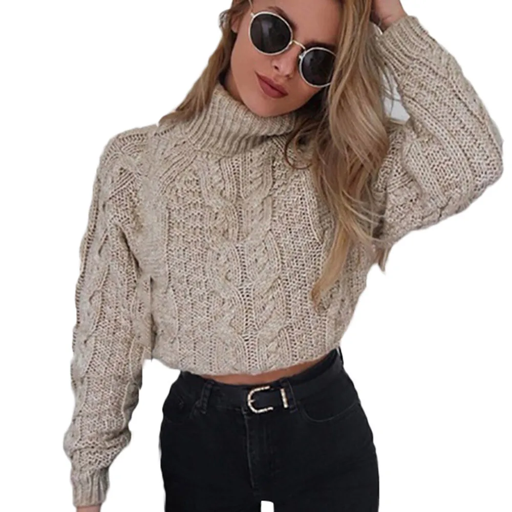 Women Warm Winter And Autumn High Neck Womens Turtleneck Umbilical Twist Casual Knitted Sweater