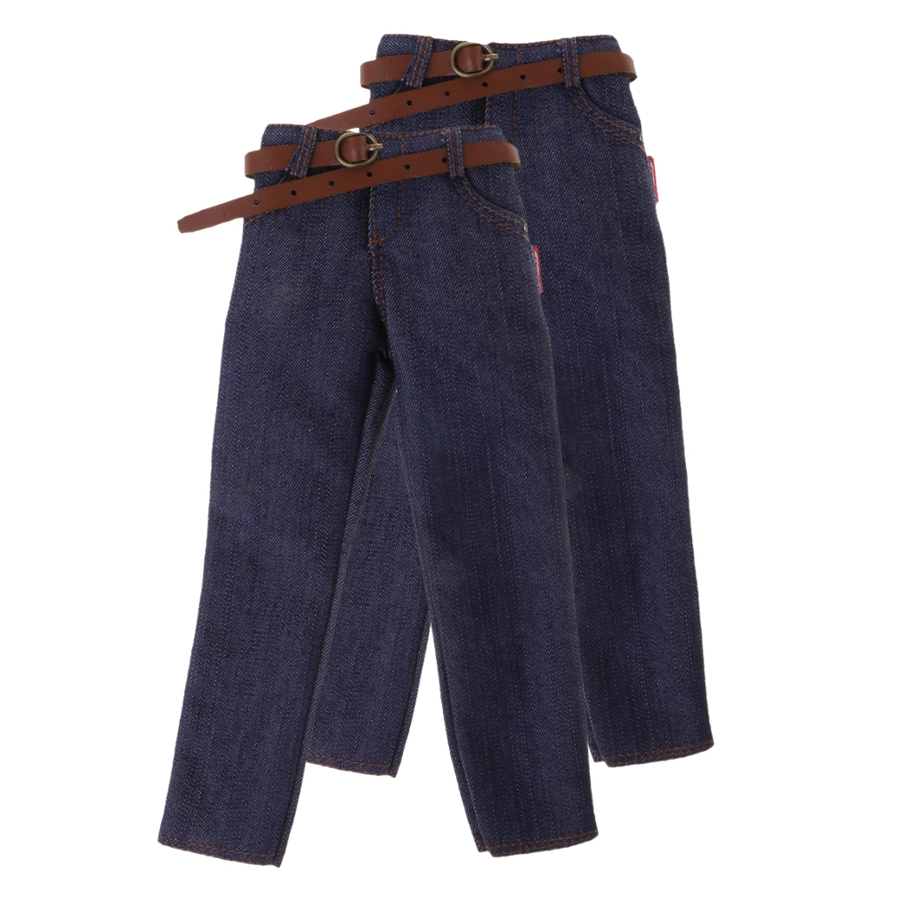 2 pcs 1/6 Male Classic Denim Jeans Pants with Belt for 12